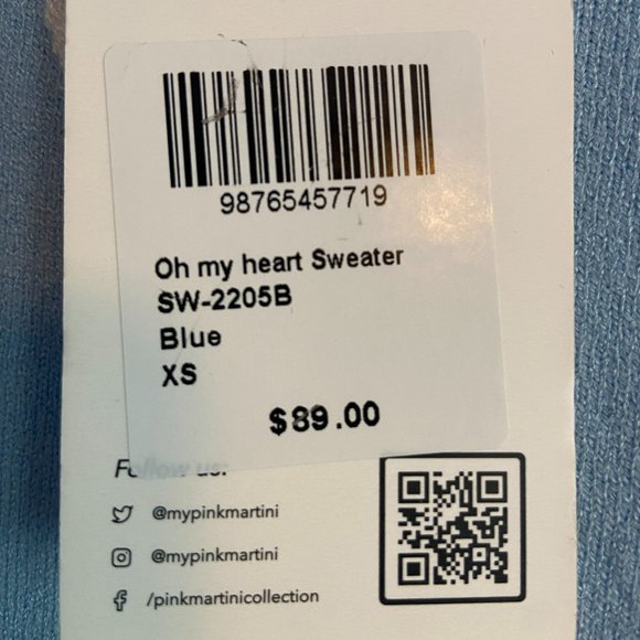 Pink Martini Light Blue with Hearts Sweater_Size X-Small_Never worn - Picture 6 of 6